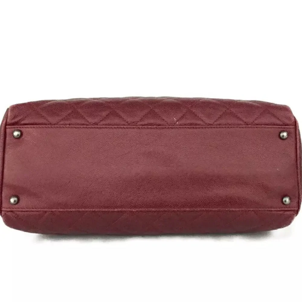 Auth Chanel Quilted Matelasse CC Charm Caviar City Shopper Tote Bag Bordeaux